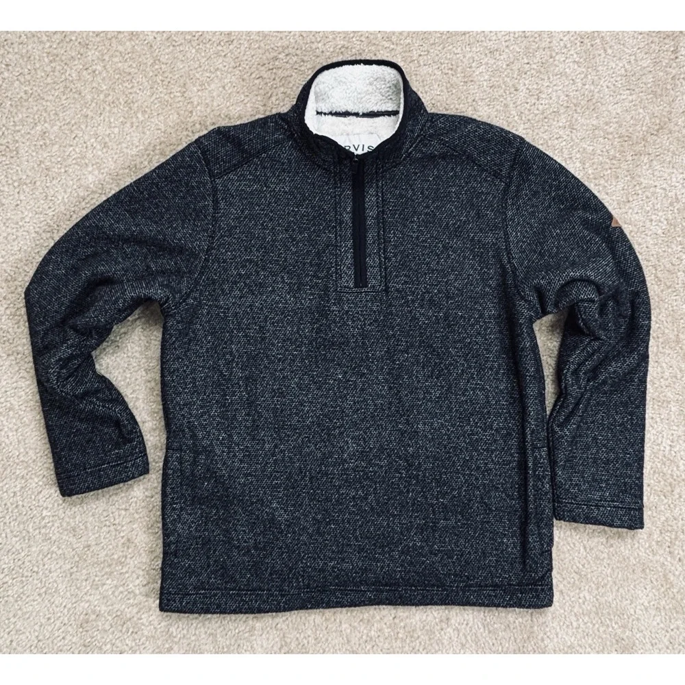 Orvis Brighton Mens Medium Sherpa Fleece Lined Quarter Zip Pullover Sweater Gray